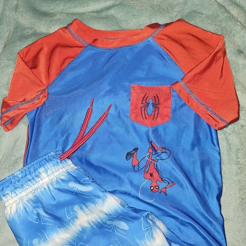 Spiderman Kids Swim Rashguard - Blue and Red